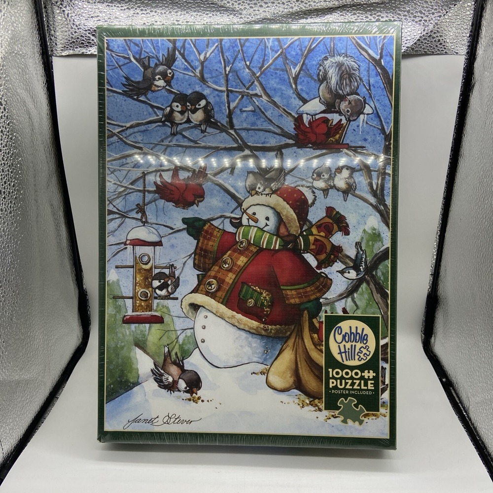 Cobble Hill 1000 Piece Puzzle‎ Frosty Feeds His Friends Janet Stever Snowman New